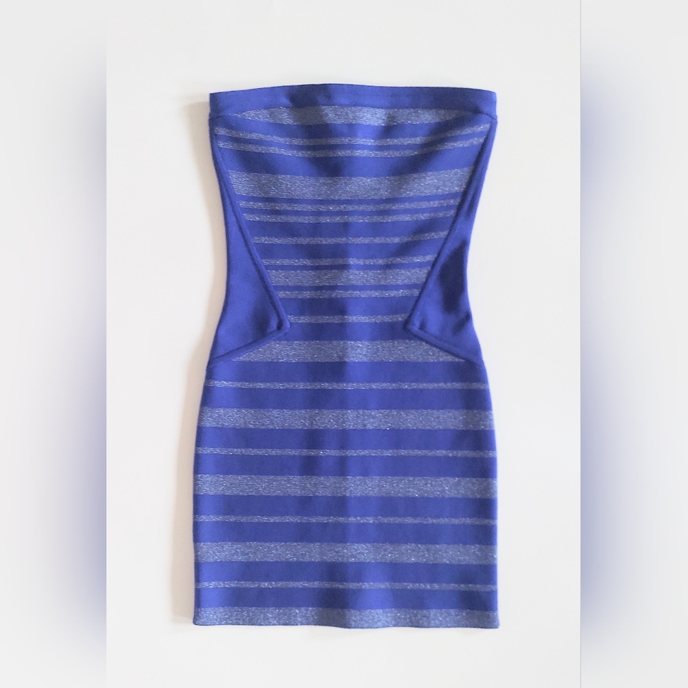 Guess By Marciano Bodycon Mini Dress Blue Silver Stripes Size XS